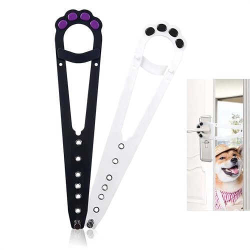 Zhenghebuy Cat Door Latch Holder,2 Pcs Pet Door Latch for Cats,Door Opener Holder,Adjustable Door Retainer Strap for Keeping Dogs Out(White,Black)