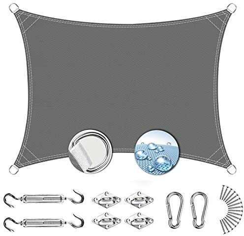 Outdoor Gartenüberdachung Pergola Abdeckung 3x3,6m 90% Effekt Sonnenschutz inkl. Befestigungsset Eckig Design dunkelgrau