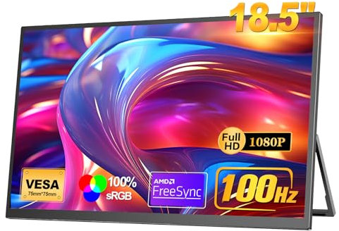 Missun Monitor Mobile da 18,5 Pollici [100% sRGB, 100 Hz, FHD 1920x1080, HDR FreeSync, VESA, Type-C/Mini-HDMI] Compatibile con PS5/Switch/PC/Xbox, Ideale per Giochi, Ufficio Domestico, Lavoro