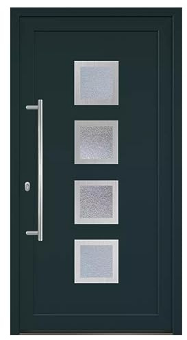 HORI Haustür Komplettset I Eingangstür aus Kunststoff mit 2-fach ISO Wärmeschutzglas I Stoßgriffset inkl. Edelstahlgriff & 5-fach Pilzkopf-Verriegelung - Farbe: anthrazit (innen weiß) - DIN links -