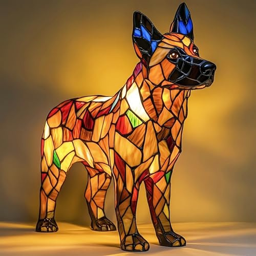 JSvsza Corgi Lampe und Mops Lampe - Hundeserie Dackel & Chihuahua Nachtlicht, Kunstharz Dekoleuchte mit Warmweiß LED, Schlafzimmerlampe Umgebungslicht, USB-Betrieb für Wohnzimmer/Büro, Shepherd Dog