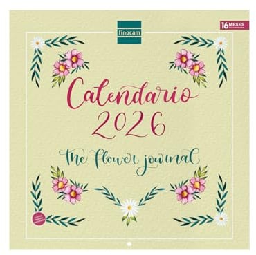 Finocam Wandkalender 2026, 30 x 30 cm, Monatsansicht Januar - Dezember 2026 + Sep. - Dezember 2025 (4 Monate), Kalender 2026, Bilder The Flower Journal - Spanisch