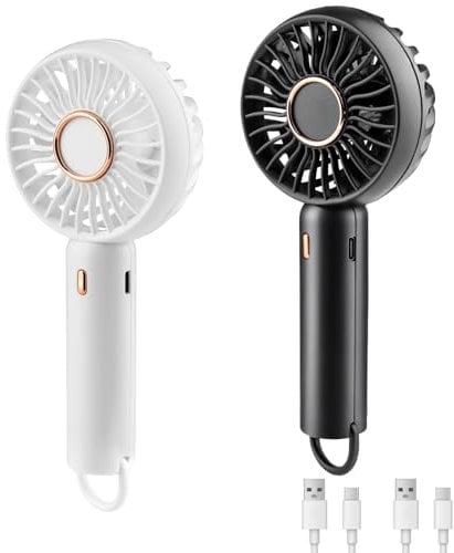 AHRLIC 2 Pack Handheld Fan, Portable USB Rechargeable Fans, 3 Speed Mini Fan with Base, Small Electric Hand Fan for Stylish Girl Women Men Indoor/Outdoor