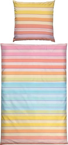 REDBEST Seersucker Bettwäsche Mix & Match Streifen bunt Größe 80x80 cm / 155x220 cm - sommerlich leicht, pflegeleicht, bügelfrei, mit Reißverschluss