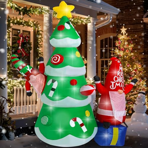 ZZXLOPEZ 1.8M Papa Noel Hinchable de Navidad Exterior Decoración, Arbol de Navidad Hinchable Navideña con Luces LED, Decoración Navideña para Exterior para Fiestas de Noel, Jardín, Césped