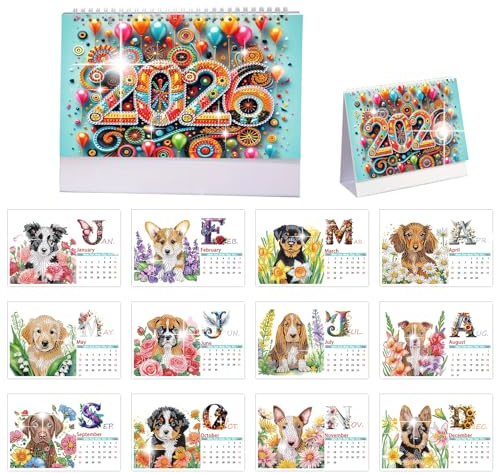 JICFDAO 5D Diamond Painting Tier Kalender 2026 25x19cm Diamant Painting Tischkalender 2026 Quer DIY Crystal Art Calendar Faltbarer Jahreskalender Kalendarium Zum Aufstellen für Büro Home Office