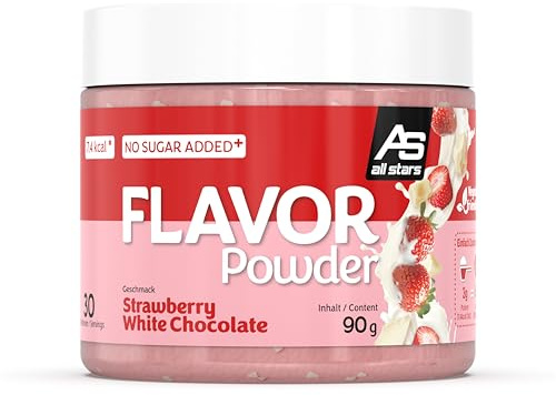 ALL STARS Flavor Powder Strawberry White Chocolate, 90 g Aroma Pulver | Geschmackspulver kalorienarm, 30 Portionen, Zuckerersatz zum Backen & Kochen, leckere Ergänzung zur Sporternährung