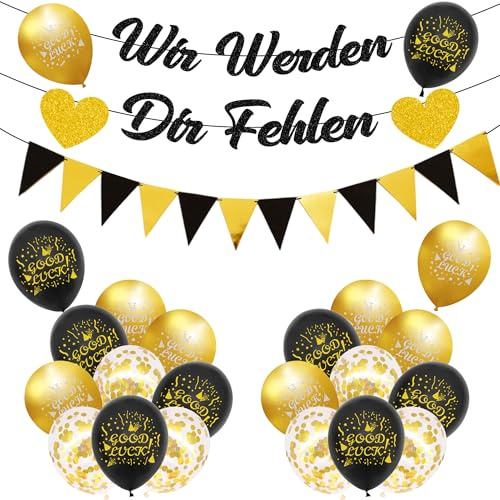 Abschied Kollegen Rente Deko Ruhestand - 25 Pcs Deko Renteneintritt Männlich mit Wir Werden Dir Fehlen Banner, Good Luck Luftballons und Konfetti Latexballons für Wir Will Miss You Party