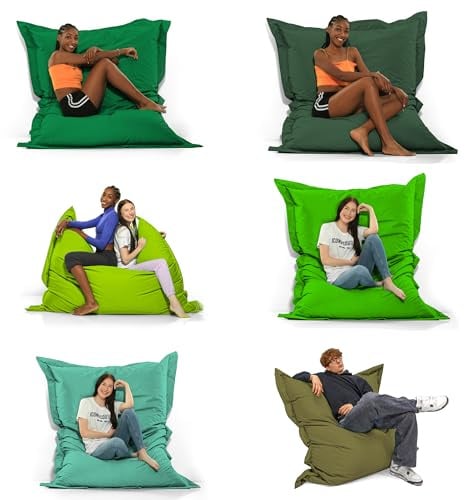 GlückBean Sitzsack 2-in-1 Funktionen Riesensitzsack für Erwachsene & Kinder - Gaming & Entspannen - Indoor & Outdoor da er Wasserfest ist - mit EPS Perlen (Kiwigrün, 100X145 cm)