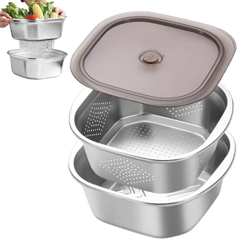 4600 ml KüChensieb Edelstahl Nudelsieb Edelstahl, Küchensiebschüssel Sieve mit Deckel und verstärktem Rahmen von Waschen von Gemüse, Nudeln, Obst und Reis, Tee