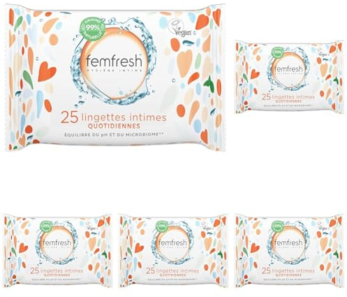 Femfresh - Tägliche Intimtücher, Aloe Vera & Ringelblume – 25 Tücher (Packung mit 5)