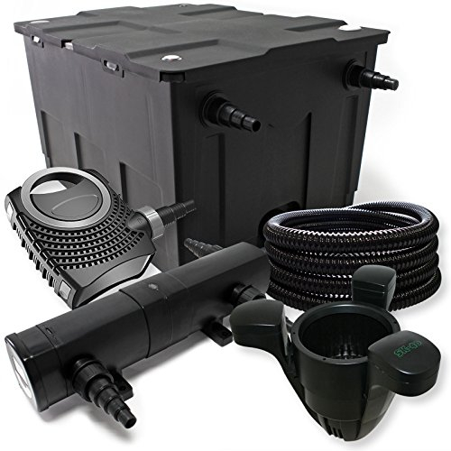 Wiltec Komplettset: CBF-550 Teichfilter bis 60000 L Teichfilteranlage als Durchlauffilter, NEO10000 Teichpumpe 10000l/h 80W, CUV-224 Teichklärer 24W, 25m Teichschlauch 25 mm, SK-40 Skimmer 3000l/h 60W