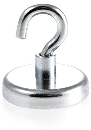 Magnetastico® | 1 pieza gancho magnético de neodimio N35 42 mm Ø | Fuerza de atracción de 68.0 kilogramos | 1 imán ultra potente con gancho de neodimio revestida de zinc y muy robusto