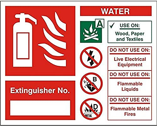 Seco Señal de explicación de extintor de incendios de agua, 150 mm x 120 mm, vinilo autoadhesivo fotoluminiscente