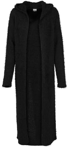Urban Classics Damen Ladies Hooded Feather Cardigan Strickjacke, per Pack Schwarz (Black 7), Small (Herstellergröße: S)
