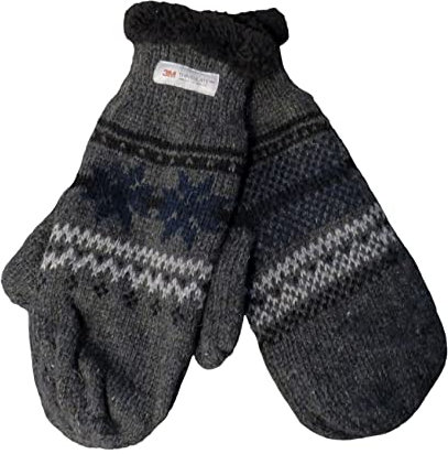 Claus Modes Gestrickter Fäustling mit Norweger Muster Thinsulate für Herren, Farben:grau mit dunkelgrau, Handschuhgröße:L/XL