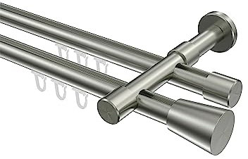 Interdeco Innenlauf Gardinenstangen Edelstahl-Optik doppelläufig 20 mm Ø Prestige Sitra, 220 cm
