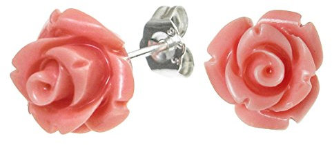925 Argento Sterling simulato rosa corallo orecchino a bottone fiore rosa