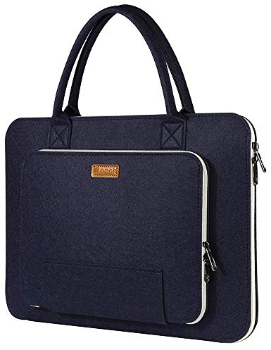 Ropch 15.6 Felt Laptop Sleeve with Handle, Portable Laptop Bag Notebook Computer Case Carrying Bag Pouch Handbag Compatible with 15 15.6 Inch Asus/Dell/HP/Lenovo, Navy Blue and Creamy-White
