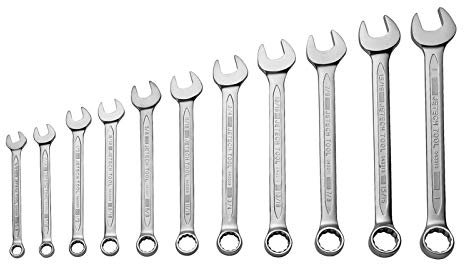 Jetech 11pc Combination Spanner Set - SAE imperial sizes up to 1 inch - High Strength Sand Blasted Cr-V Steel Wrench Set with Rolling Pouch