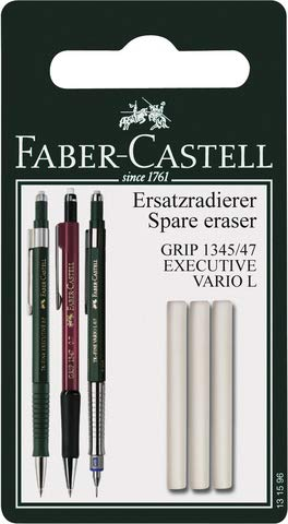 FABER-CASTELL Ersatzradierer, für GRIP 1345/1347, Kunststoff, weiß (3 Stück), Sie erhalten 5 Packungen á 3 Stück