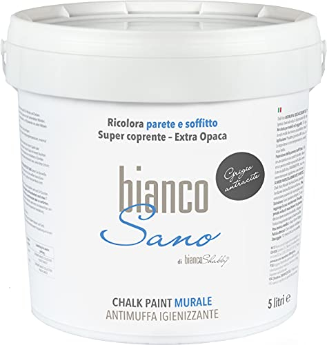 Chalk Paint Wandfarbe speziell für weiße Wände, Grau, Anthrazit, Anti-Schimmel-Hygiene, Farbe und Gesundheit Ihrer Umgebung (5 Liter)