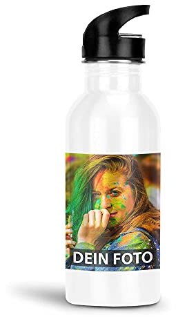 PR Print Royal Trinkflasche selbst gestalten - Geschenkidee Outdoor, Camping, Schule - mit Foto und Text Personalisieren - Edelstahl weiß, 600 ml