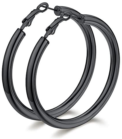 Bestyle Creolen Schwarz Damen Ohrringe Chirurgenstahl Frauen 30MM Klein Huggie Hypoallergen Ohrringe Edelstahl Klobige Creolen Chunky Earrings Helix Knorpel Ohrringe für Mädchen Freundin Mama