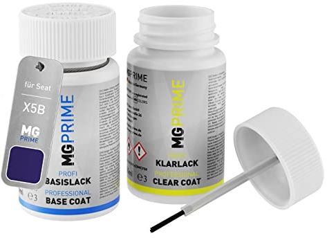 MG PRIME Peinture voiture kit de stylo retouche pour Seat X5B / 5U Firmamentblau/Asphalt Blau Metallic de base de vernis de 50ml par flacon