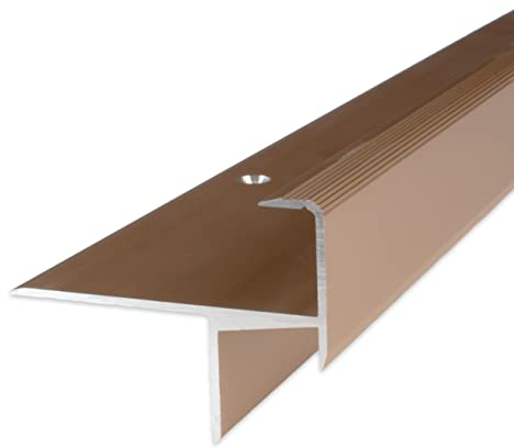 PROVISTON | Laminat-Parkett-Treppenkante | Aluminium eloxiert | Bronze Hell | Breite 33 mm | Höhe 15.3 mm | Länge 1000 mm | Gebohrt | Treppenkantenprofil | Treppenwinkel | Winkelprofil | 1 Stück