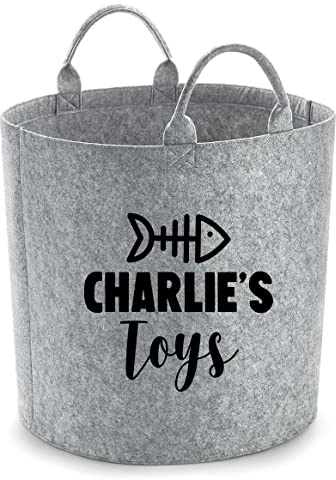 Daytripper Personalised Toy Box For Cat Toys Custom Name Cats Storage Basket Pet Toybox Chest Trug Gift For Kitten Owners Pets Multi Purpose Accessories (Medium, Grey)