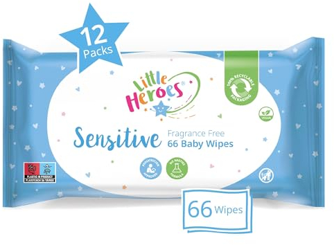 Little Heroes Sensitive Baby Wipes, Fragrance Free (12 packs x 66 wipes totaling 792 wipes)