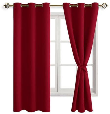 JIUZHEN Gardinen Blickdicht Weihnachtsvorhänge Vorhänge Wohnzimmer mit Vorhang-Krawatten Verdunkelungsvorhang Wärmeisolierende Thermovorhang für Schlafzimmer, Rot, 2 Stück, 183x117cm(HxB)