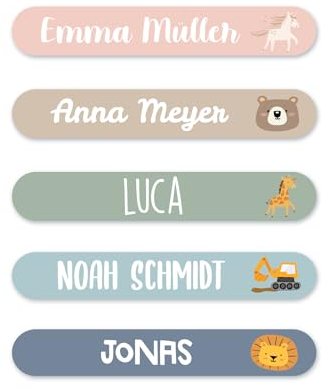 Gutmarkiert – Mini Namensaufkleber für Kinder – Personalisierbare Namensetiketten mit Namen & Symbol – wasserfest und langlebig – Ideal für Schule & Kindergarten. Format: 38x6mm. (Beach, 42)