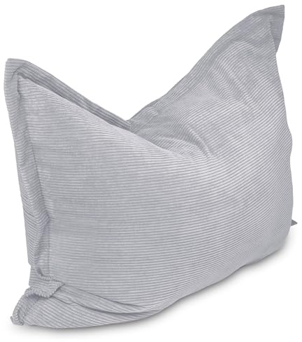 chilly pilley Sitzsack L XL XXL Cordstoff Bodenkissen Beanbag Styropor Füllung Riesensitzsack Cord-Material Sitzkissen Gartenkissen zum Liegen und Sitzen Cord 100x155 Silber