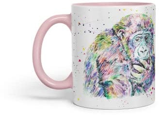 Vixar Gorilla Ape Monkey Animals Watercolour Art Coloured Mug Cup Gift Birthday Work Office Tea Coffee (Pink)