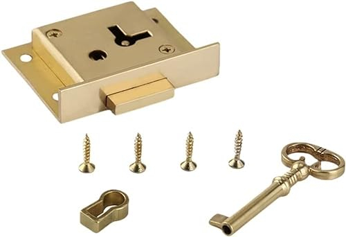 Antikes Holzschloss, Schrankschloss, Möbelschloss, Schrankschubladenschlösser, Vintage-Schrankschlösser, Schreibtischschloss, Schrank, dekoratives Schloss, Kastenschloss mit Schlüssel und Schrauben