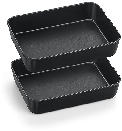 Onader Juego de 2 mini bandejas de horno de acero inoxidable para hornear brownies lasaña, 23,8 x 18 x 5 cm, saludable y resistente a la corrosión, antiadherente y fácil de limpiar