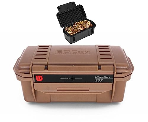 ACEXIER Boîte de stockage tactique de balles Boîte à munitions antichoc de terrain Port quotidien Conteneur scellé de chasse en plein air avec coussin d’amortissement pour la chasse (Tan)