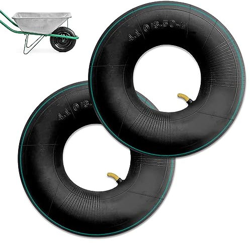 mizikuu 2 Pièces Chambre à air Remorque, 4.10/3.50-6 Chambres à Air pour Roue Pneumatique Chambre air Brouette Petites Roues Caoutchouc Noir pour Diable, Chariot à Main, Chariot de Jardin