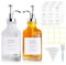 Kqpoinw Distributeur Sirop Bouteille Huile et Vinaigre, Distributeur Huile D'olive, Lot de 2 Distributeur de Sirop en Verre, 500ml, Bouteille de Vinaigrette avec Pompe avec 48pcs Etiquettes