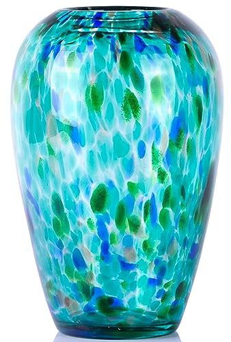 XMGZQ Vase en Verre Bleu Sarcelle de 22,9 cm de Haut pour décoration, Vase en Verre d'art Moderne pour centres de Table, Mariage, intérieur