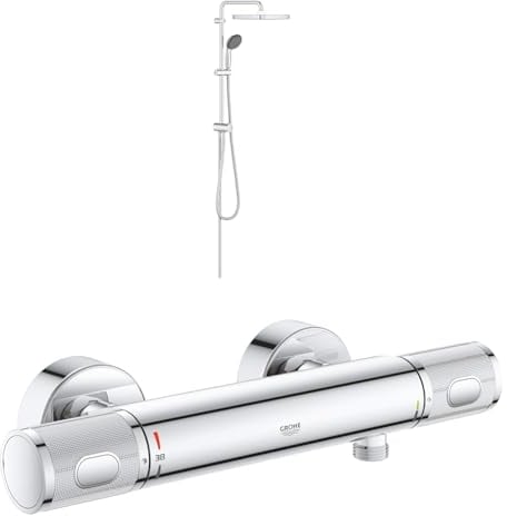 GROHE Vitalio Start System 250 Cube Flex - Duschsystem mit Umstellung & Precision Feel - Thermostat- Brausearmatur, chrom, 34790000