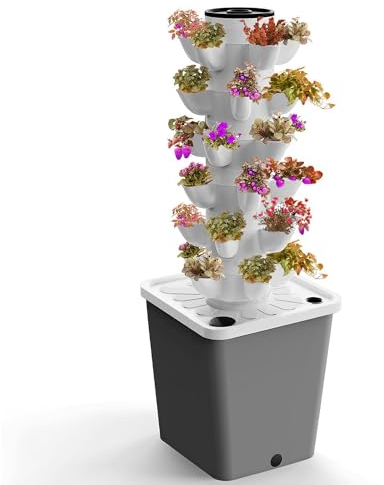 Garten-Hydrokultur-Anbausystem, 15/20/25/30 Pods, Hydrokultur-Turm, Aeroponik-Anbauset, Aquaponik-Pflanzsystem mit Hydratationspumpe, Adapter, Netztöpfen, Timer für Kräuter, Obst und Gemüse 30holes