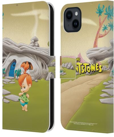 Head Case Designs Officially Licensed The Flintstones Pebbles Flintstones Characters Leather Wallet Case Compatible With Apple iPhone 15 Plus