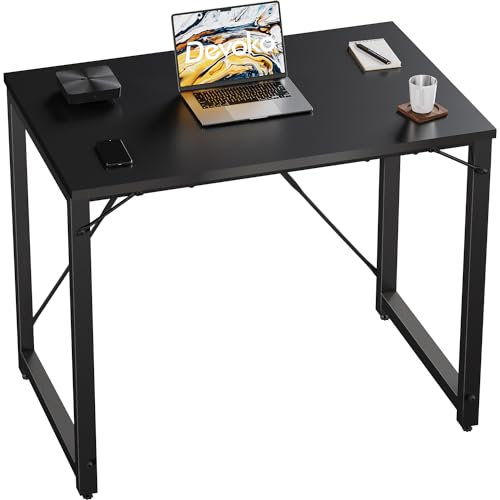 Devoko Computer Desk 80 x 50 x 75 cm, Home Office desk, Study Writing Small Desks, Laptop Table for Home Workstations, Industrial Design Black Desk Metal Frame, Black