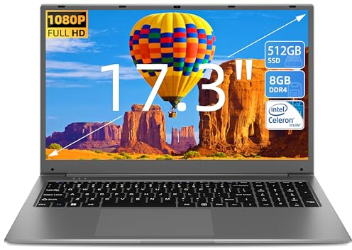 SGIN Ordenador Portátil 17,3 Pulgadas, 8 GB RAM 512 GB SSD Notebook, Celeron Up to 2.8 GHz, 2.4/5.0G WiFi, Bluetooth 4.2, Admite Memoria Extensible 512 GB TF