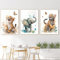 Generisch 3er Set Aquarell Tiere Afrika Safari Poster Elefant Löwe Tiger Schmetterling Kinderzimmer Babyzimmer Wandposter Blau Beige 30x40 cm Ungerahmt