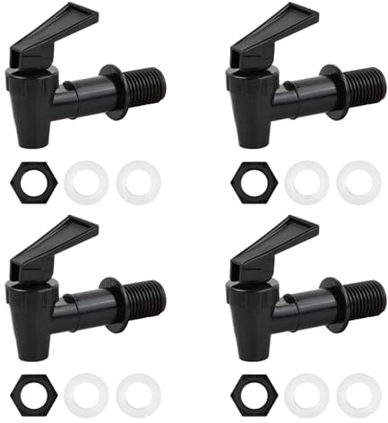 4 Stück Kunststoff Zapfhahn, Getränkespender Zapfhahn Wasserspender Ersatzzapfen, Ersatzhahn für Kalte Und Heiße, Wiederverwendbarer Wasserhahn für Saft, Kaffee, Wasserspender, Bierfass (Schwarz)