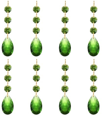 PATIKIL 8 Stück Kristalle zum Aufhängen, Oktagon Perlen, Tränenförmige Kristall, 160 Länge Sonnenfänger Kristall, für DIY Lampe, Kunsthandwerk, Dekoration, Fensterdeko, Grün